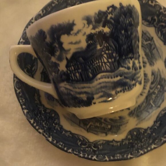 RARE Blue & White W. H. Grindley English Country Inns Teacup & Saucer: Used: #2 - Picture 8 of 9